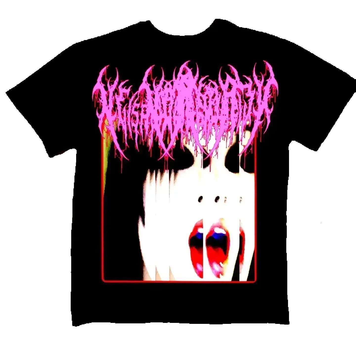 Haruku Retro Drolandmill Face Printed Gothic Style Pattern Children's Street Clothing Y2K Top Men's T-shirt