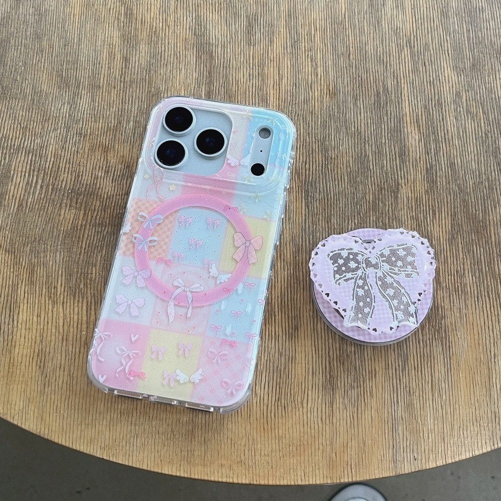 Heart Bow Magnetic Stand Phone Case Suitable for iPhone 17 Pro Max iPhone 16/15 Pro 14