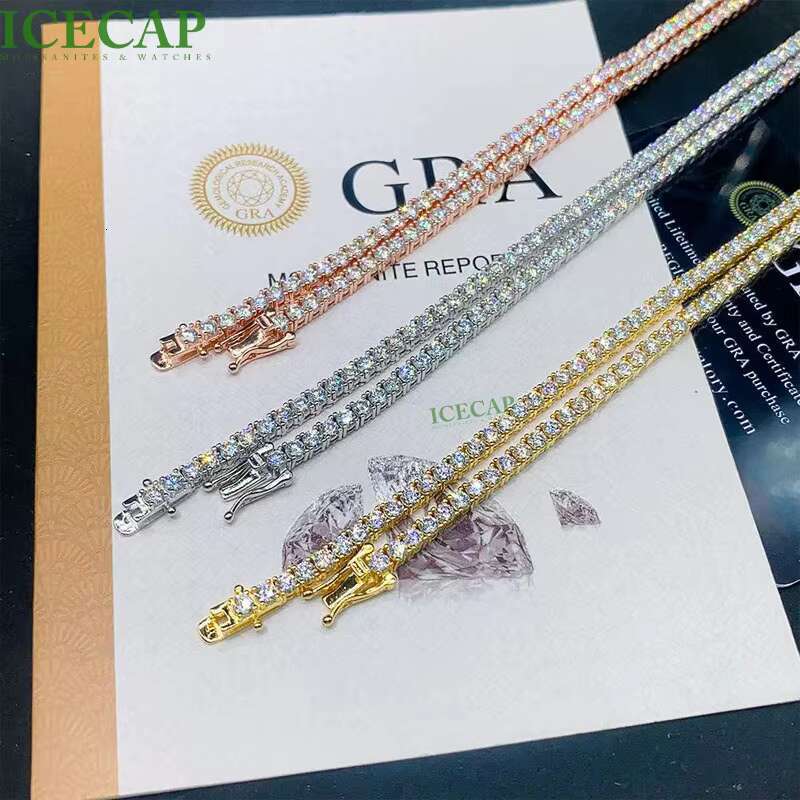 Fine Jewelry Necklace Round Cut VVS Moissanite Tennis Chain 925 Silver Diamond Mossinate Tennis Chain Necklace Ice Hiphop Link