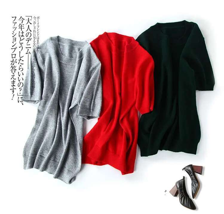 New Arrival Summer Cashmere Wool Sweater Spring Autumn Women Solid Short Sleeve O-Neck Pullovers Jumper Knitted Sweaters