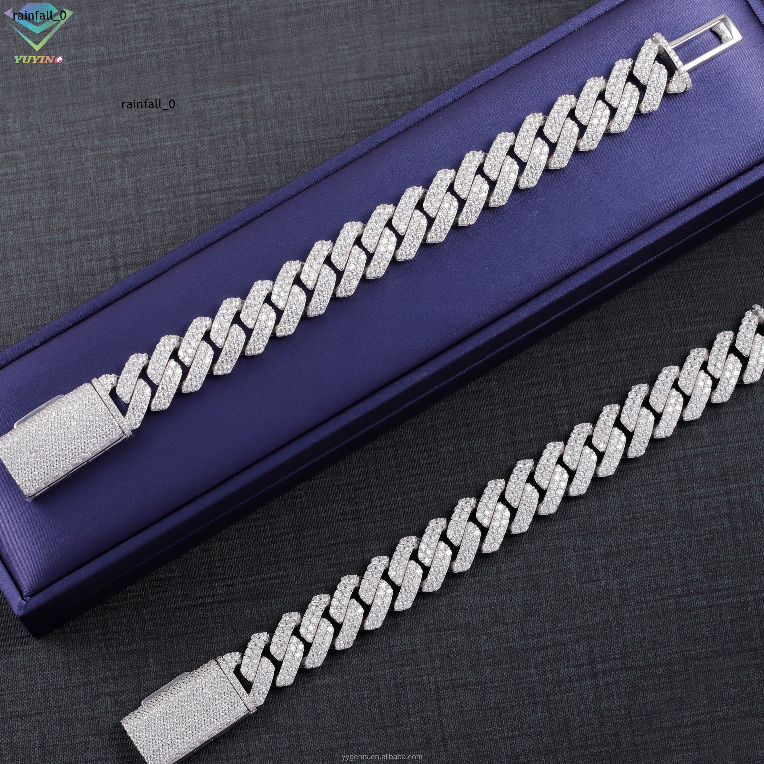 Hip Hop Jewelry Moissanite Bracelet 2rows 15mm Wide S925 Silver VVS Moissanite Iced Out Diamond Cuban Link Bracelet