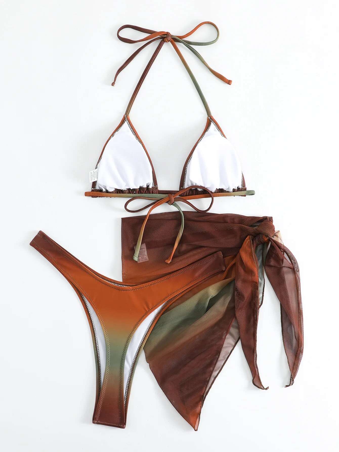 Dongdumaoyi Sexy Brown Gradient Bikini Swimwear Women Halter Push Up Bra Mesh Skirt Piece Swimsuit Bathing Suit Cover Bikinis Sets