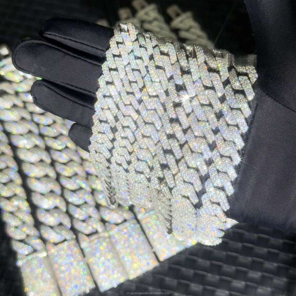 Hot Popular VVS Moissanite k for Men 2rows 8mm-15mm Wide Sterg Sier Cuban Chain Hip Hop Necklace