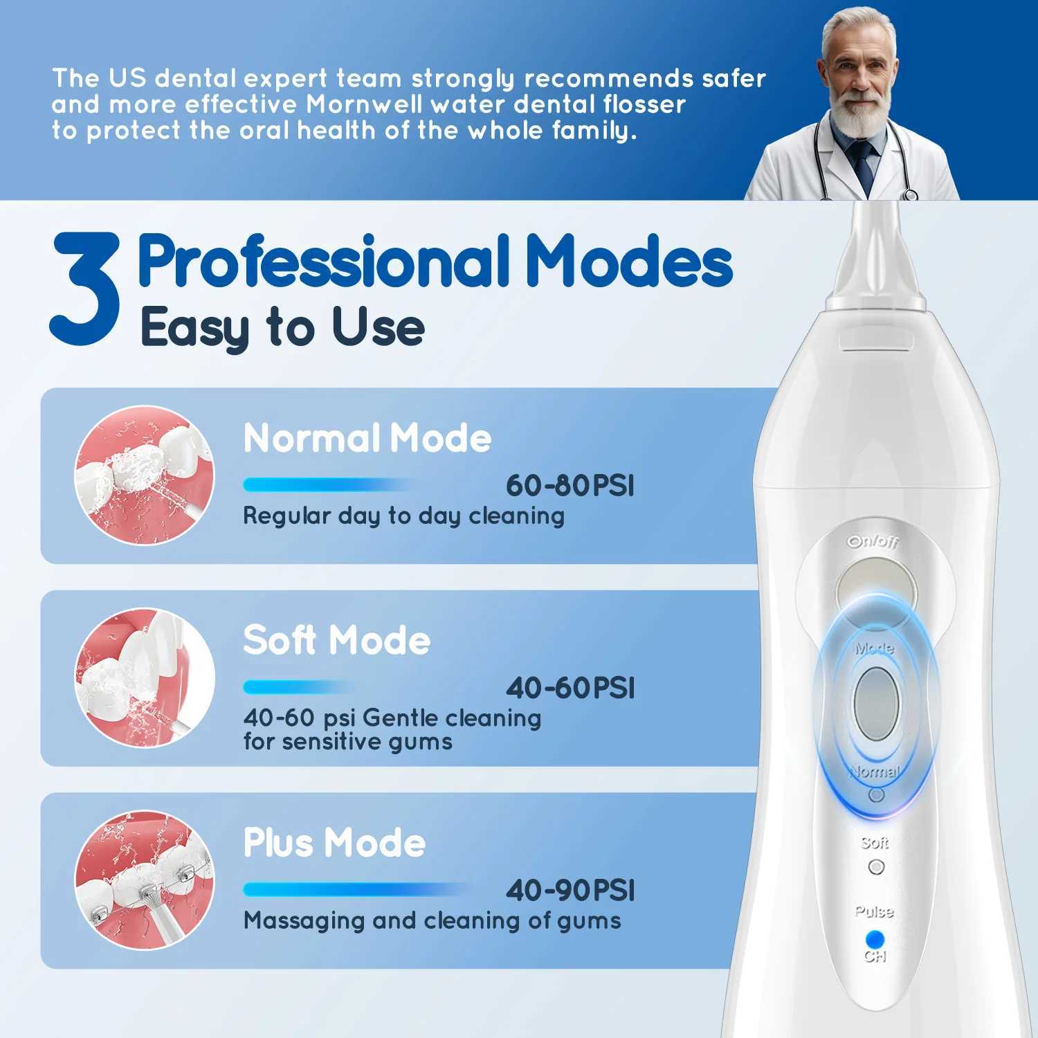 Water braces for teeth cleaning 4-pin 3-mode portable cordless D52 water braces IPX7 waterproof oral braces M250408