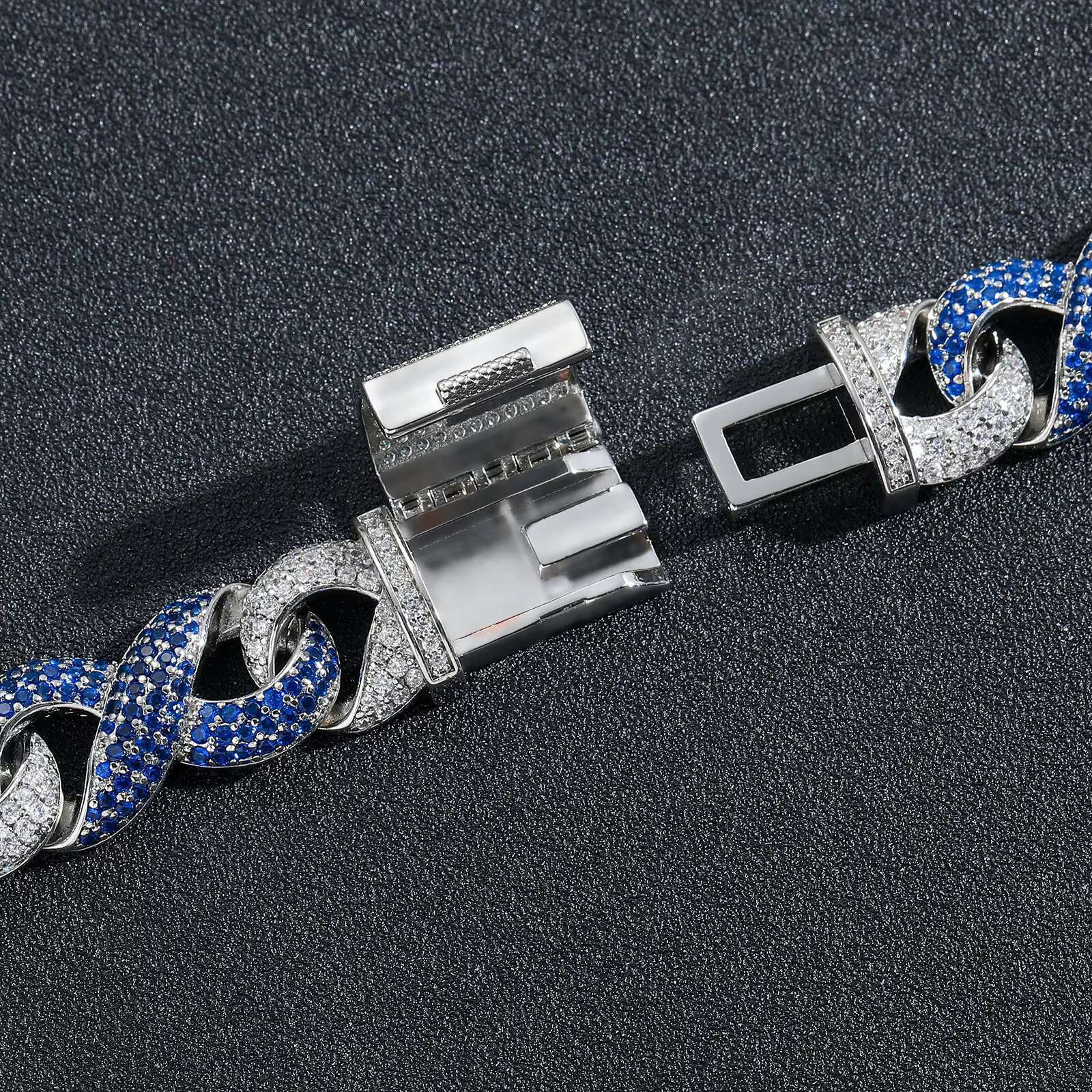 BES 15MM Hip Hop Cuban Link Chain Necklace Two-color Cuban Chains Iced Out Blue Zircon Necklace Mens Fashion Hip Hop Jewelry