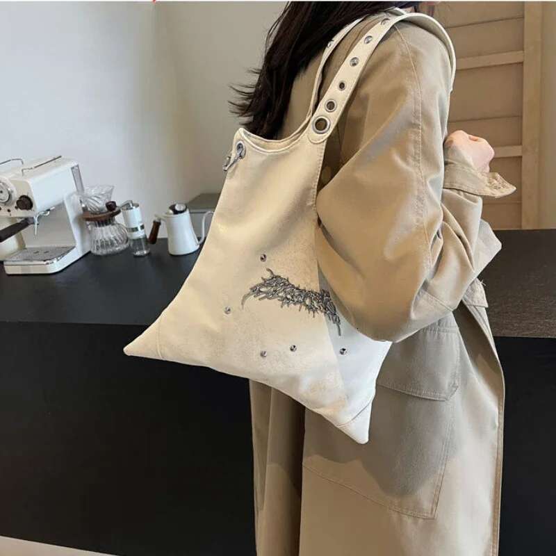 Y2k Aesthetic Punk Gothic Shoulder Underarm Bag Korean Women Fashion Trendy Handbags Streetwear Casual Design Tote Bags