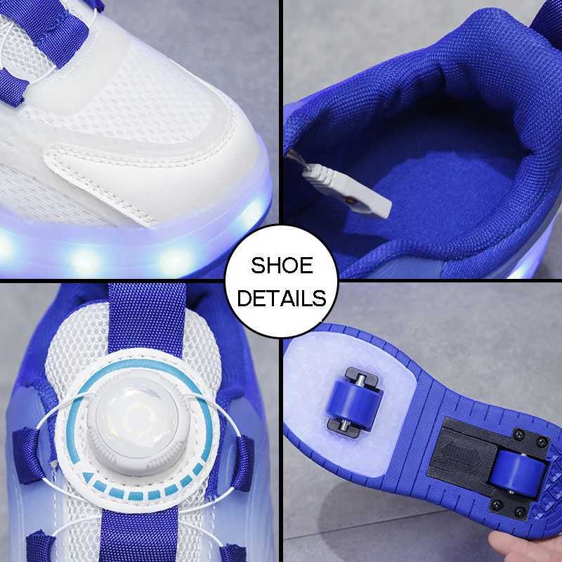 Childrens sports shoes boys and girls LED light wheels outdoor parkour roller skating shoes sports USB charging luminous casual shoes W250407