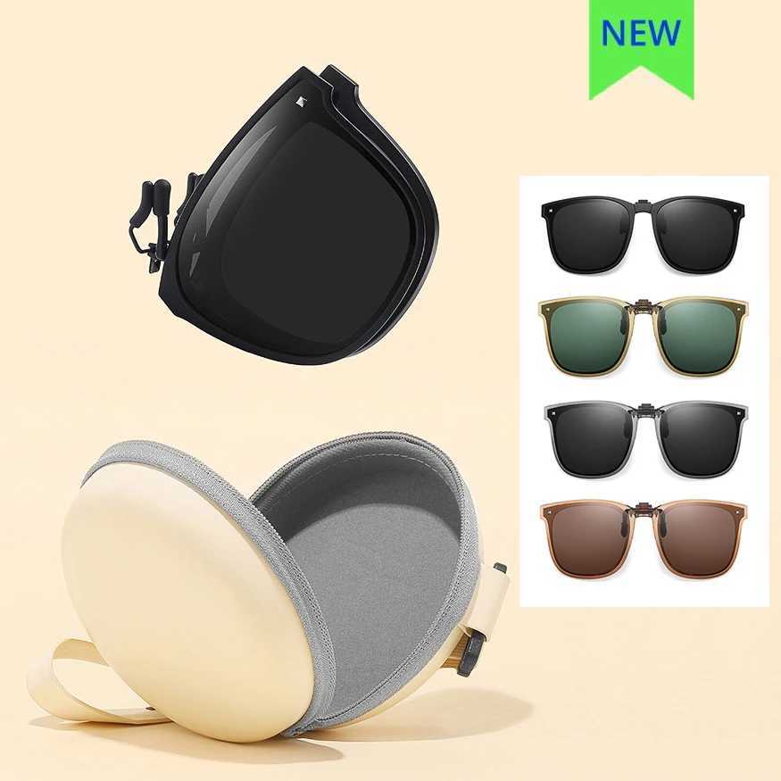 Folding portable sunglasses clip polarized UV400 anti UVA UVB square flip sunglasses Lentes De Sol Mujer W250408