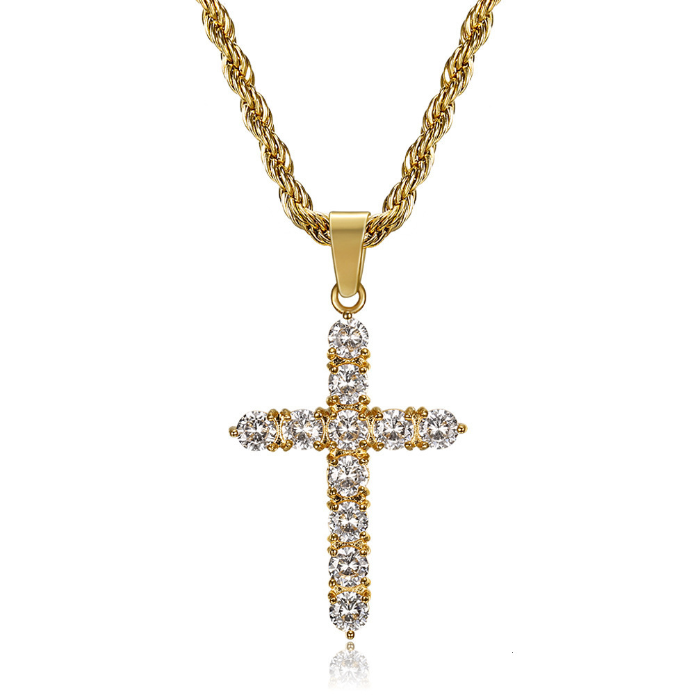 Hip hop Cross Jewelry Titanium Steel Gold Plated Zircon Pendant Necklace