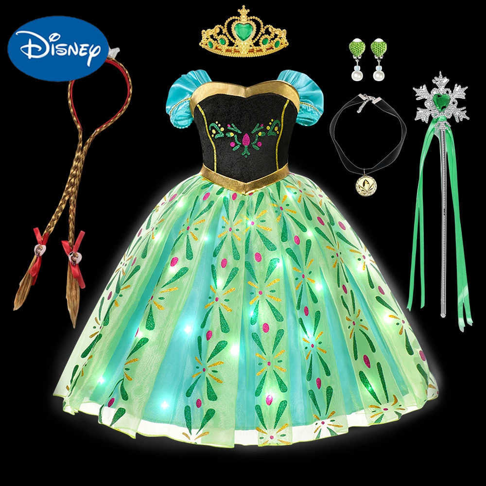 Disney Anna LED Light Up Dress for Kids Girls Princess Costume Fancy Carnival Birthday Party Dresses Full Printing Elegant Clothing X250408