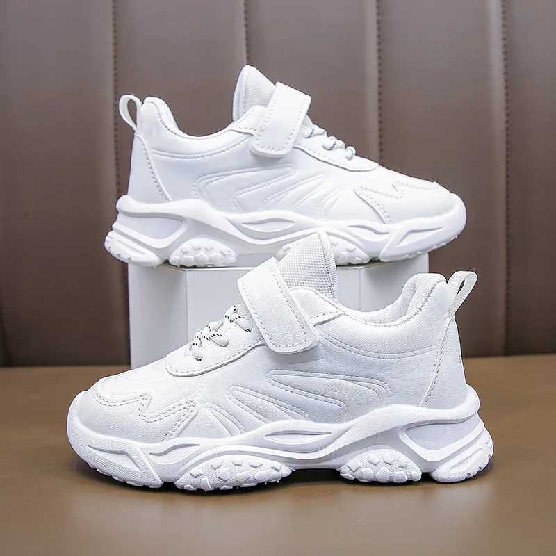 Childrens white running shoes childrens fashionable sports shoes PU soft breathable and comfortable boys and girls school sports shoes size 26-37 W250