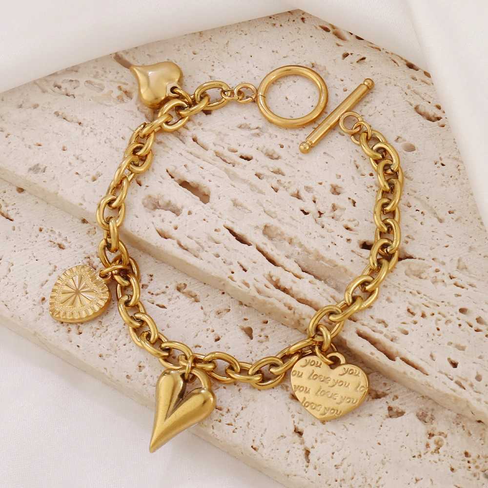 316L stainless steel carved queen coin pendant bracelet womens punk lock flower heart-shaped charm chain bracelet jewelry gift Y250408