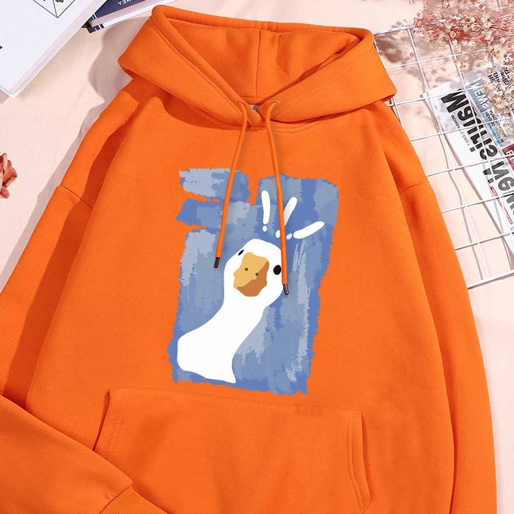 Graffiti art confuses duck print mens hoodies fashionable large-sized hoodies loose casual hoodies Korean S-Xxl womens clothing W250408