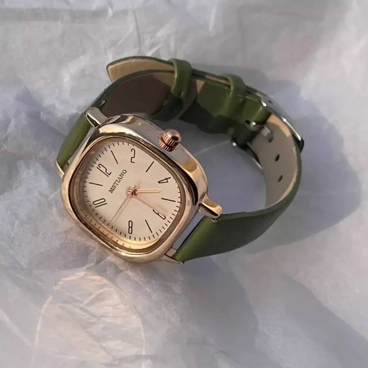 Casual Watch Retro Square Quartz Digital Mini Dial Leather Strap Fashion Watch Waterproof WatchT250408