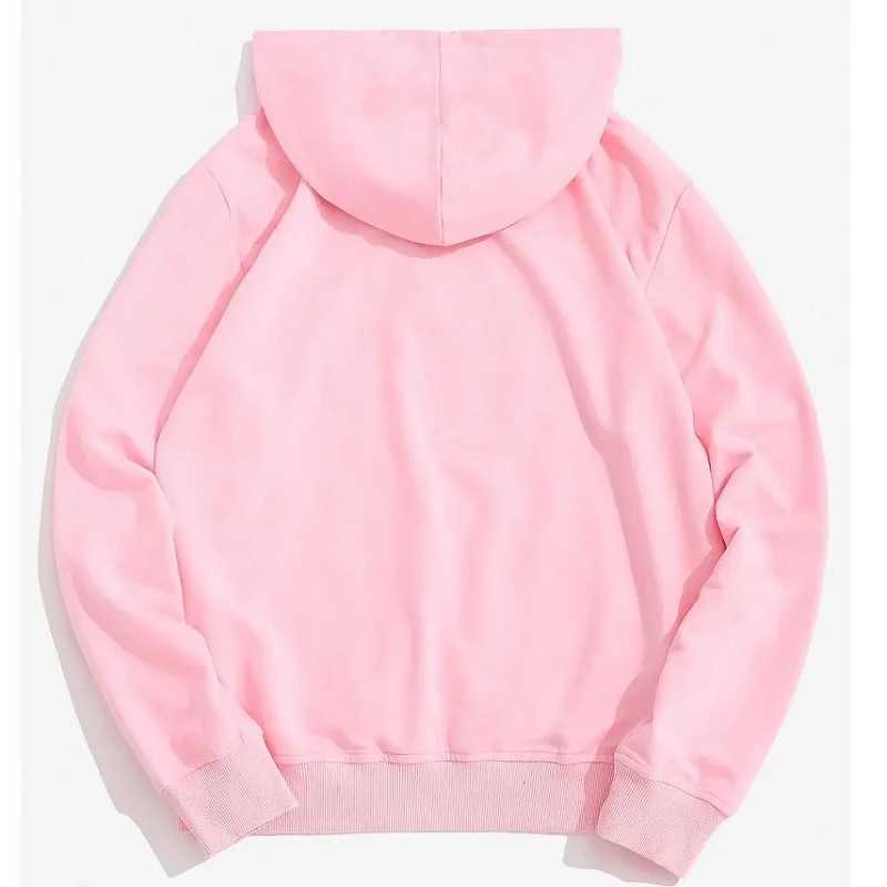 Mens fashionable pink hooded sweatshirt with long sleeved printed floral top casual pocket hooded sweatshirt unisex style loose outer sportswear W2504