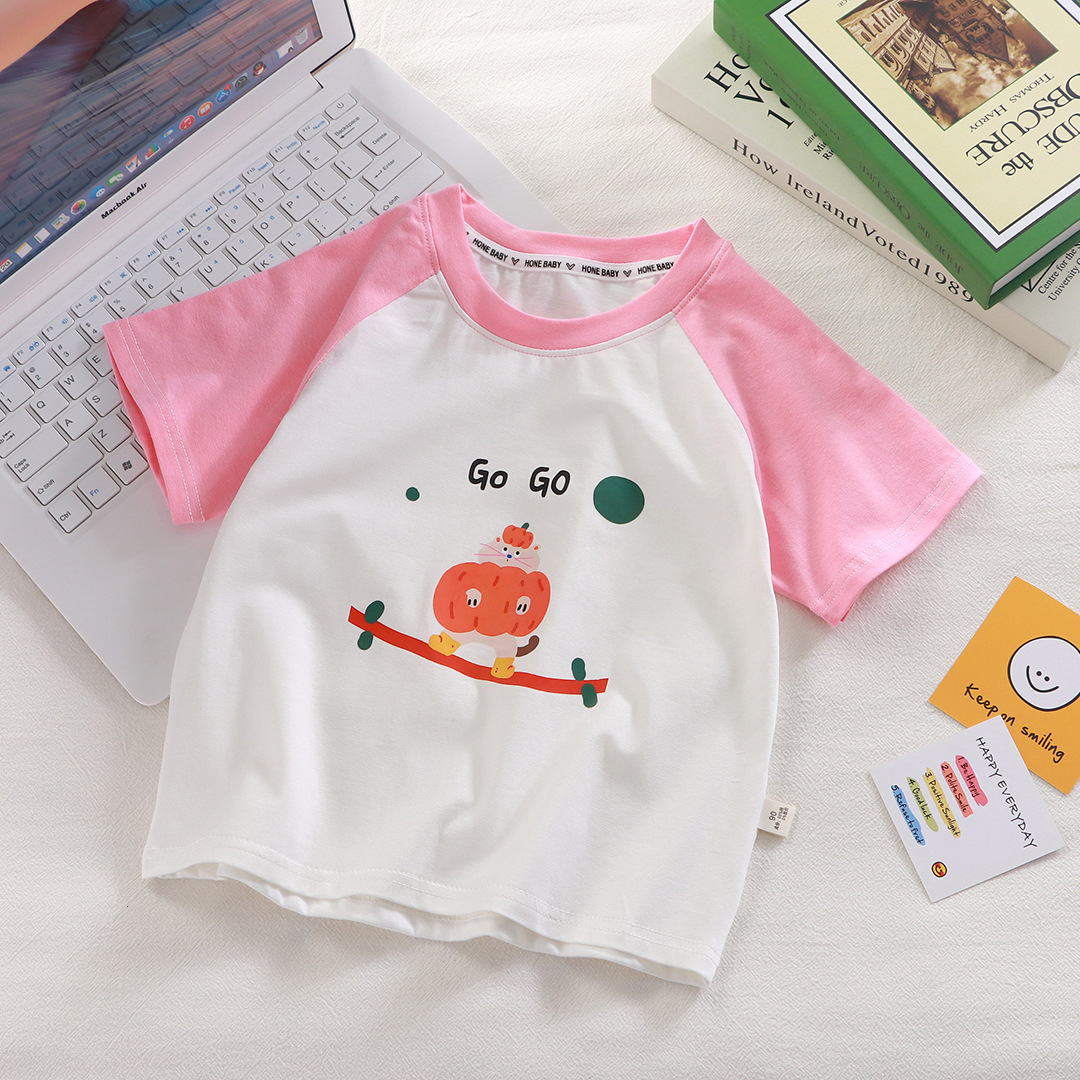 Ddmyshoesvip New Children S Short Sleeved T Shirt Baby Pure Cotton Raglan Sleeves Loose Cartoon Casual Top Summer