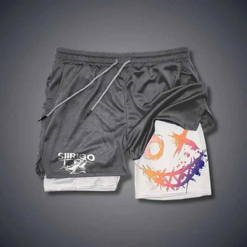 2025 mens leisure training sports smiling face printed fitness shorts double-layer 2-in-1 quick drying outdoor shortsXJ250407