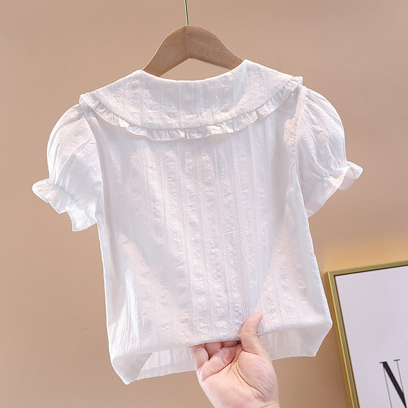 Ddmyshoesvip New Girls Short Sleeved Summer Korean Version Doll Collar Top With Trendy Bubble Sleeves Children S White Shirt