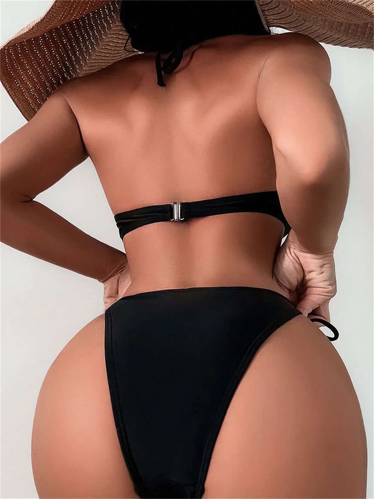 Dongdumaoyi Sexy Shell Shape Underwire Bikini Tie Side Thong Bikinis Swimwear Women Black Pearls Strap Push Up Bathing Suit Swimsuit