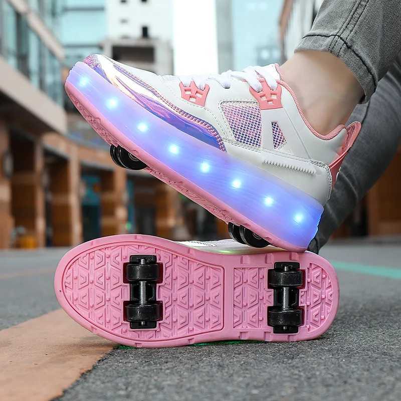 Childrens inflatable lightweight sports shoes for autumn and winter four-wheel running W250407