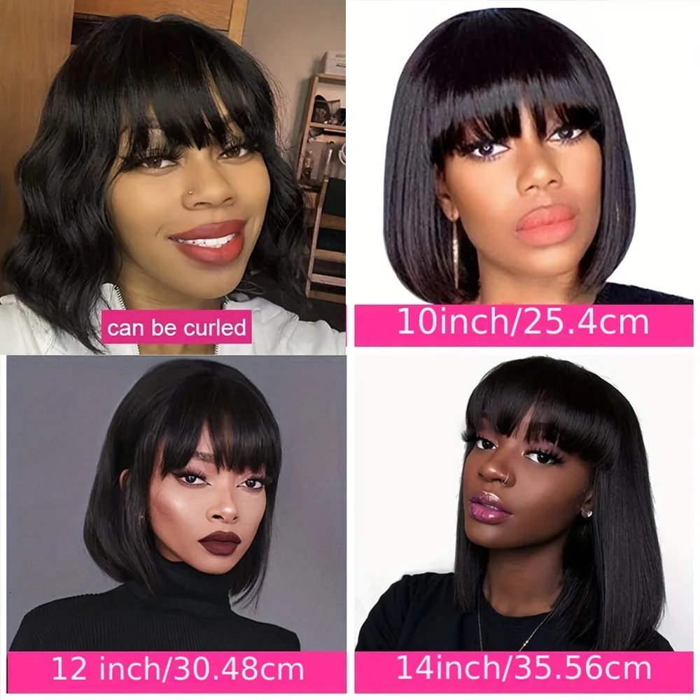 Short Bob Wig With Bangs Brazilian Remy Human Hair Wigs 1X3