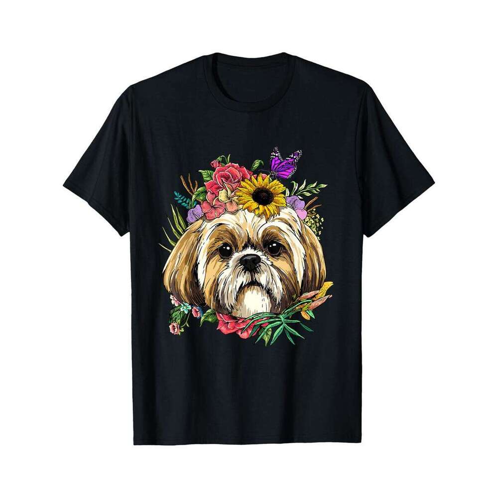 Designer T shirt Shih Tzu Shirt Floral Shih Tzu Dog Face Pet Shih Tzu Lover - 220g Tshits