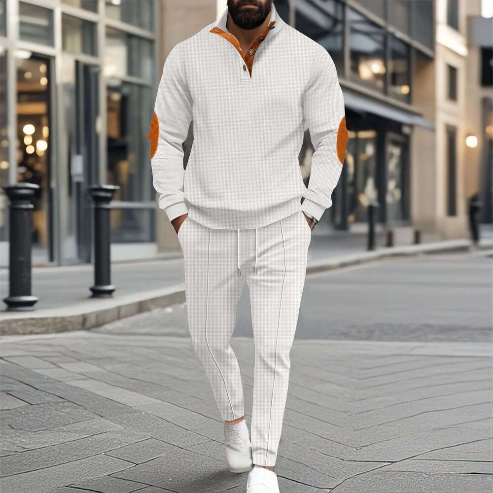 Autumn and winter American half zipper waffle stand collar long sleeved sweatshirt men's suit 2025 new casual fashion trend clothing