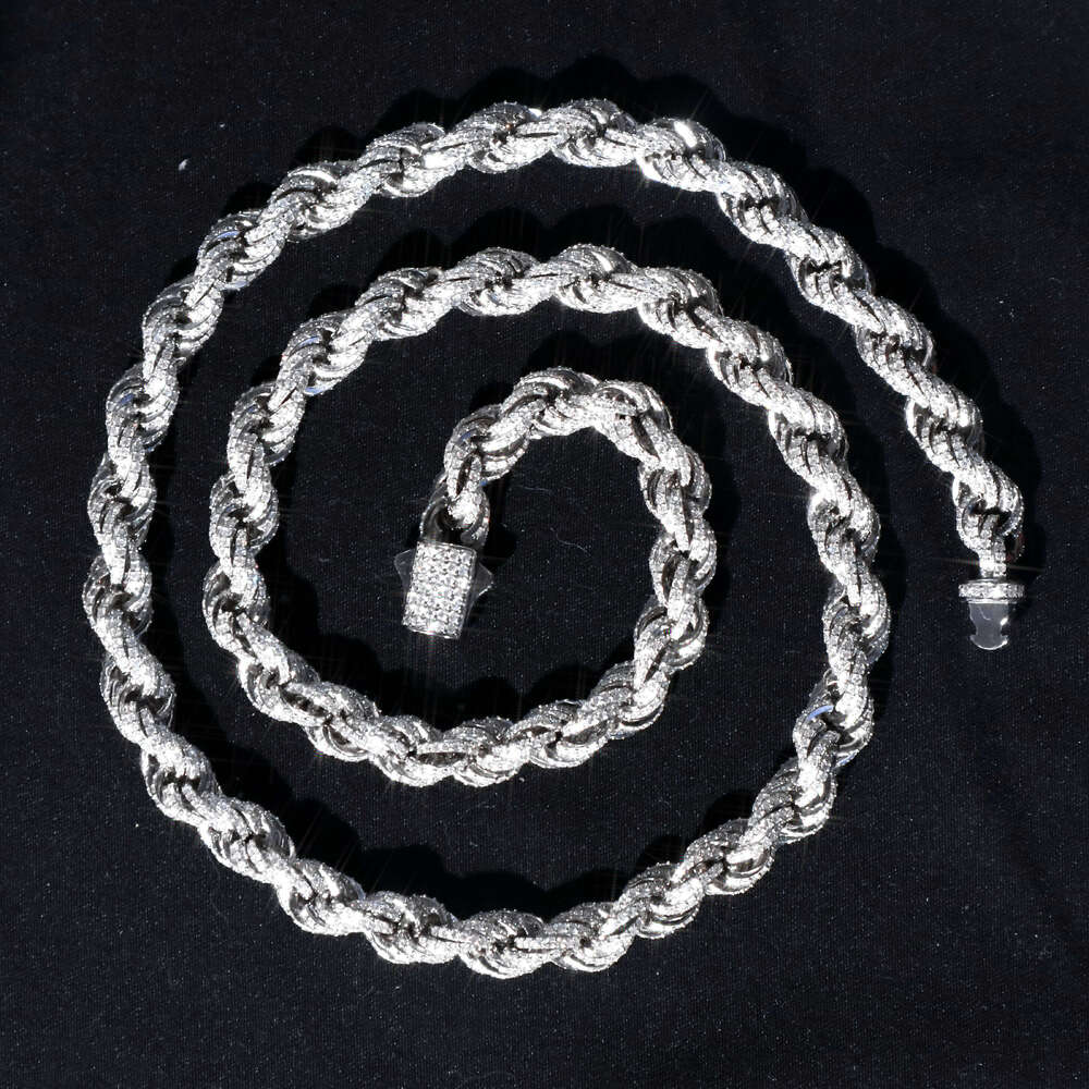 High Quality Moissanite Chain Custom 4mm 6mm 7mm Rope Chain Hiphop 925 Silver Moissanite Rope Chain for Men