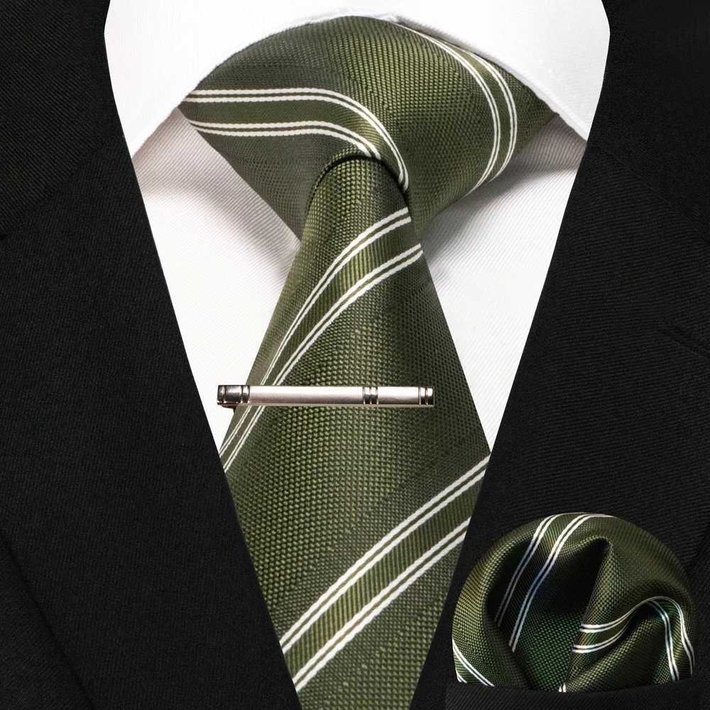 JEMYGINS Business Tie for Men Silk Navy blue Tie striped Paisley Necktie Handkerchief Tie clips Set for Wedding Party Gift X250407