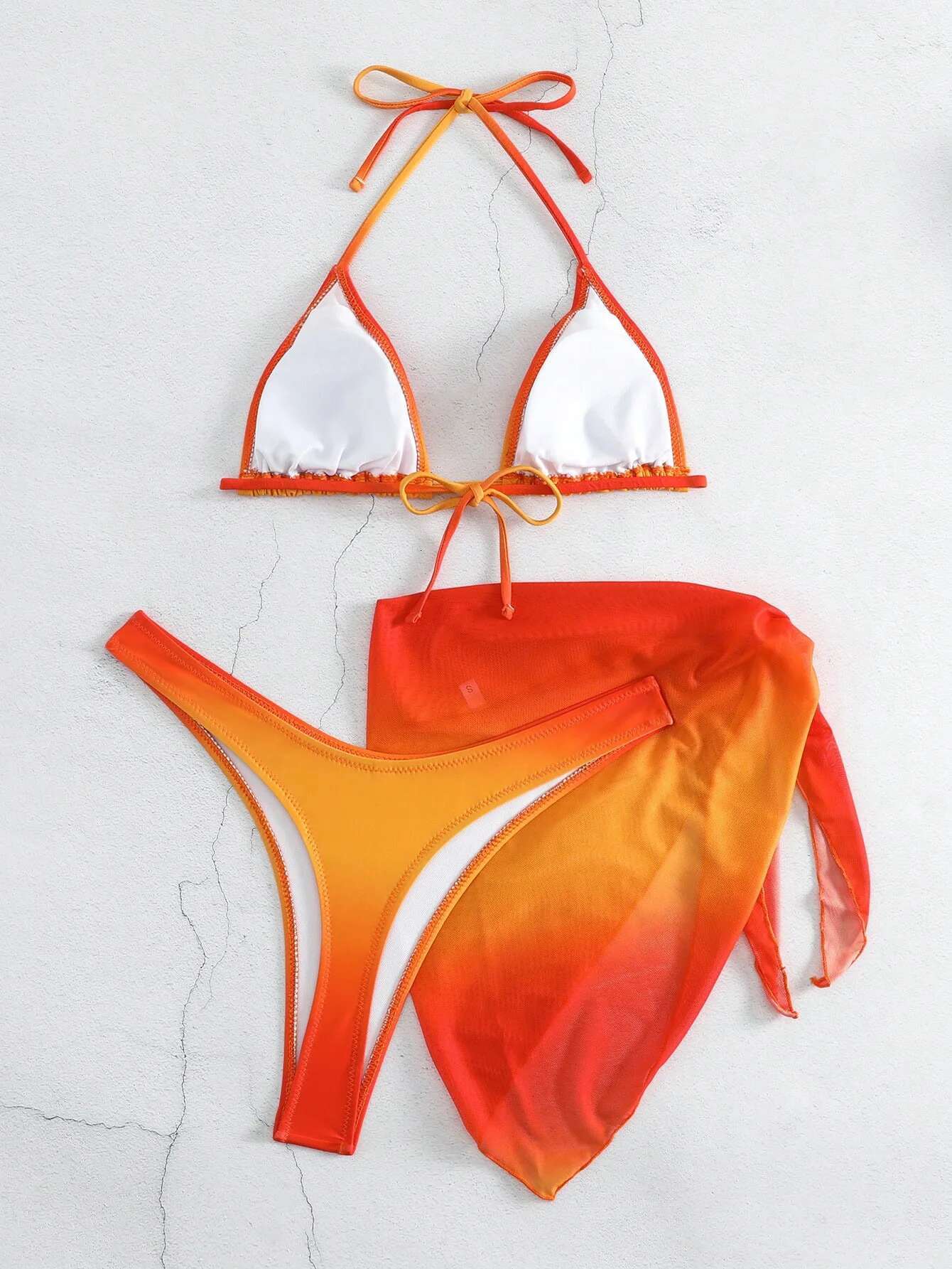Dongdumaoyi Sexy Brown Gradient Bikini Swimwear Women Halter Push Up Bra Mesh Skirt Piece Swimsuit Bathing Suit Cover Bikinis Sets