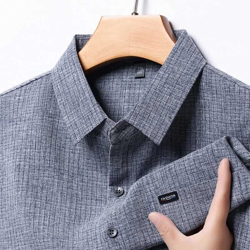 2024 mens business casual pure cotton linen short sleeved comfortable cotton topXJ250407