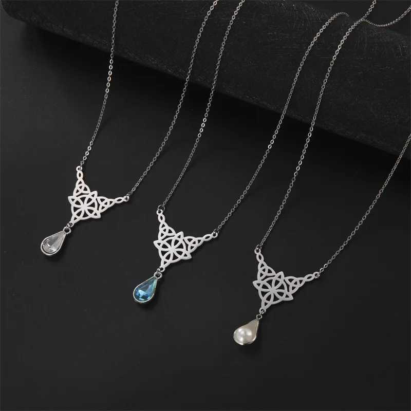 Stainless Steel Necklace Witch Knot Crystal Pendant Choker Neck Chain Necklace for Women Couple Jewelry Friends Wedding GiftsC250407