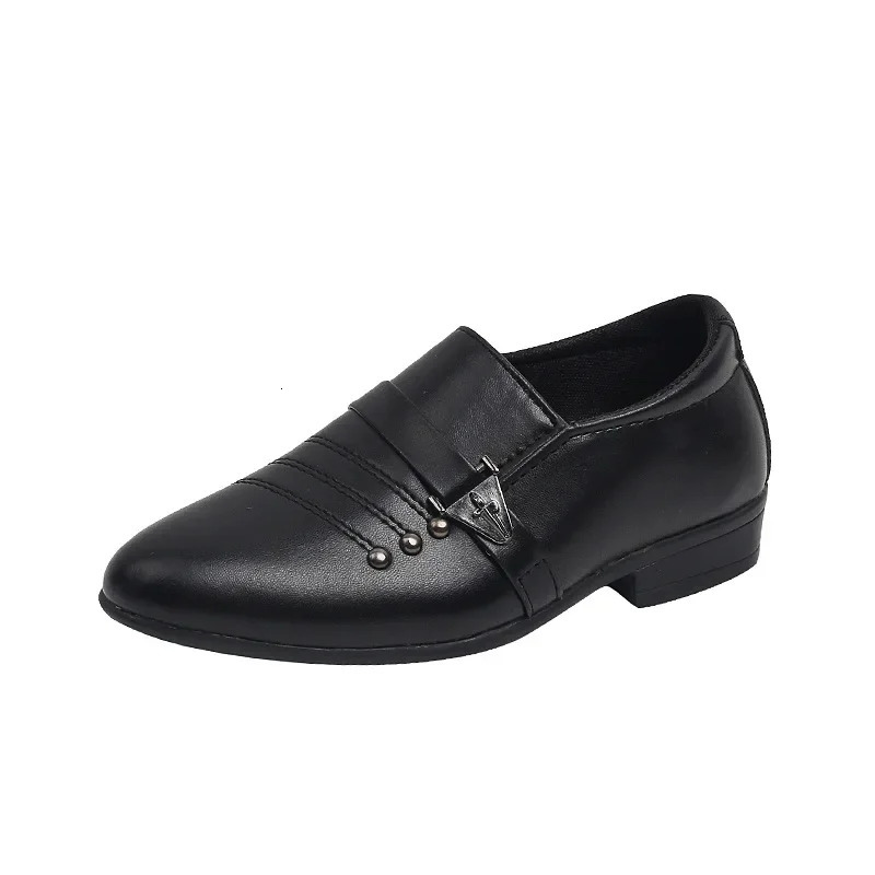 Boys Fashion Matte Leather Shoes Children Kids Flats for Student School Party Wedding Toddler Black Low-heeled Pointed Toe Shoes 250407