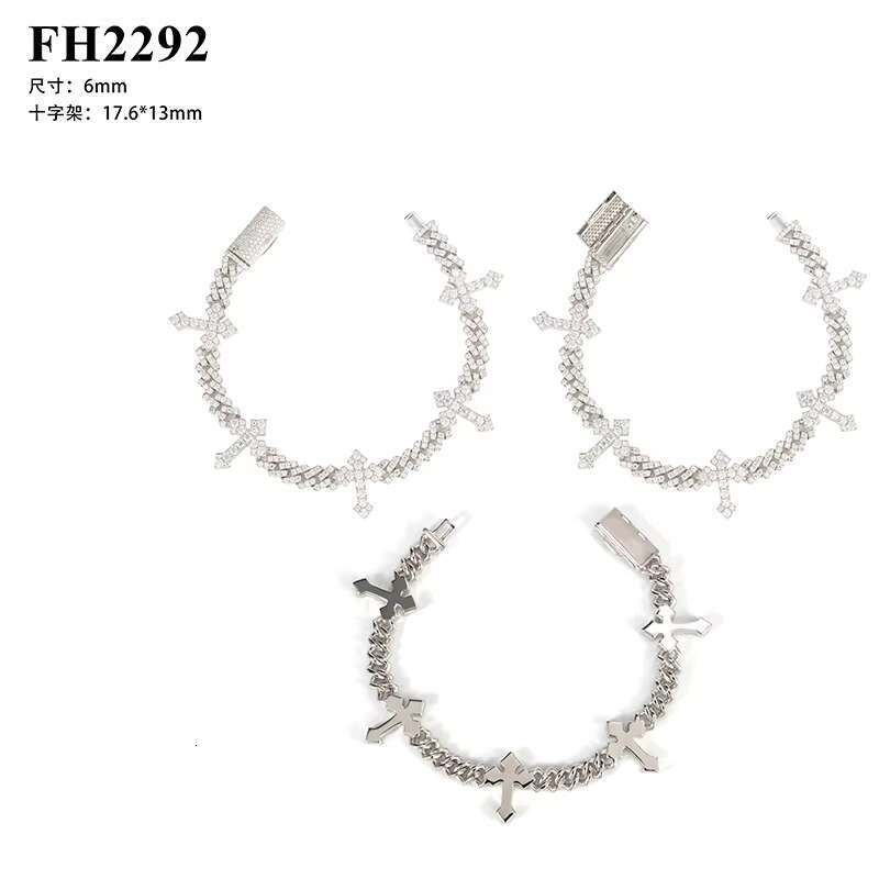 Fashion Jewelry Iced Out Cross Design Moissanite Cuban Chain Bracelet 6mm Hip Hop Bracelet 925 Silver Cuban Link Bracelet
