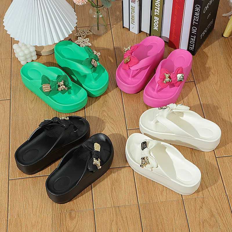 Pink platform slider for women Eva thick bottom slider with bow flap summer home flap for women N-Slip beachXJ250407