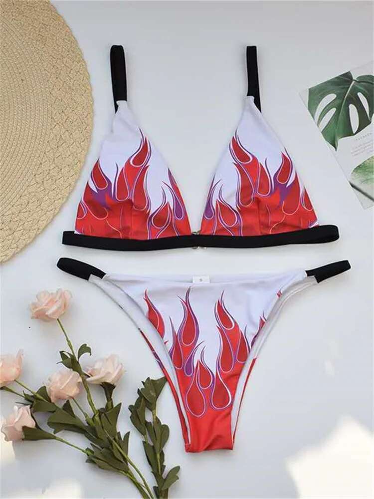 Dongdumaoyi Fire Print Bikini Sexy Off Shouler Women Swimsuit Push Up Plaid Swimwear Brazilian Set Bathing Suit Trajes De Ba O Mujer