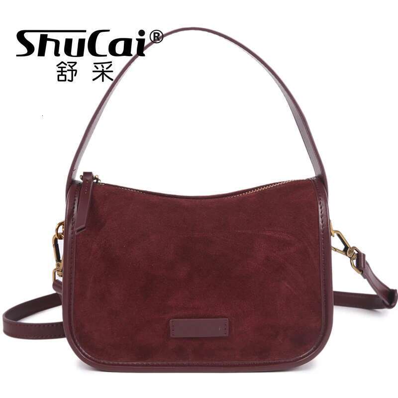 Suede Cowhide Fashion Ladies Shoulder Crossboy Brown Bag For Women Designer Female Coffe Handbag Angola Red 2025 New