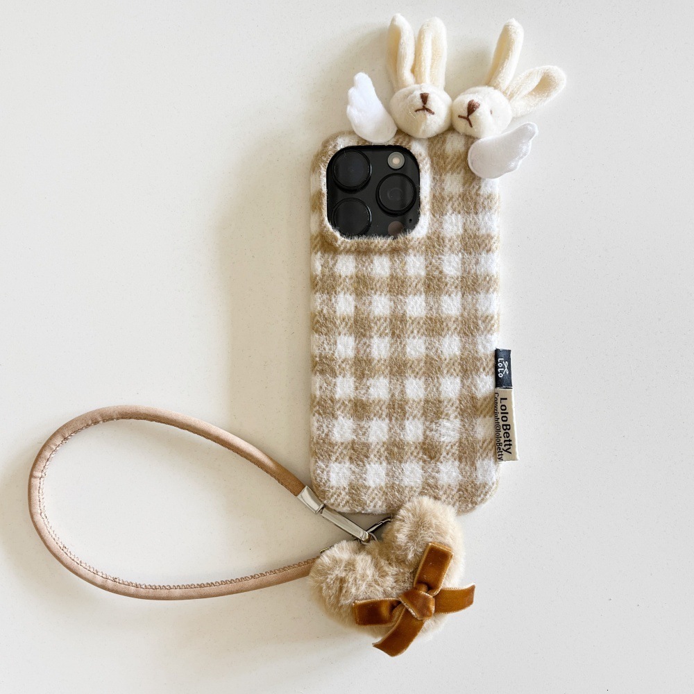 Autumn Winter Rabbit Head Solid Color Phone Case Compatible with iPhone 17/16 Pro Simple Anti-drop iPhone 15/14 Cartoon