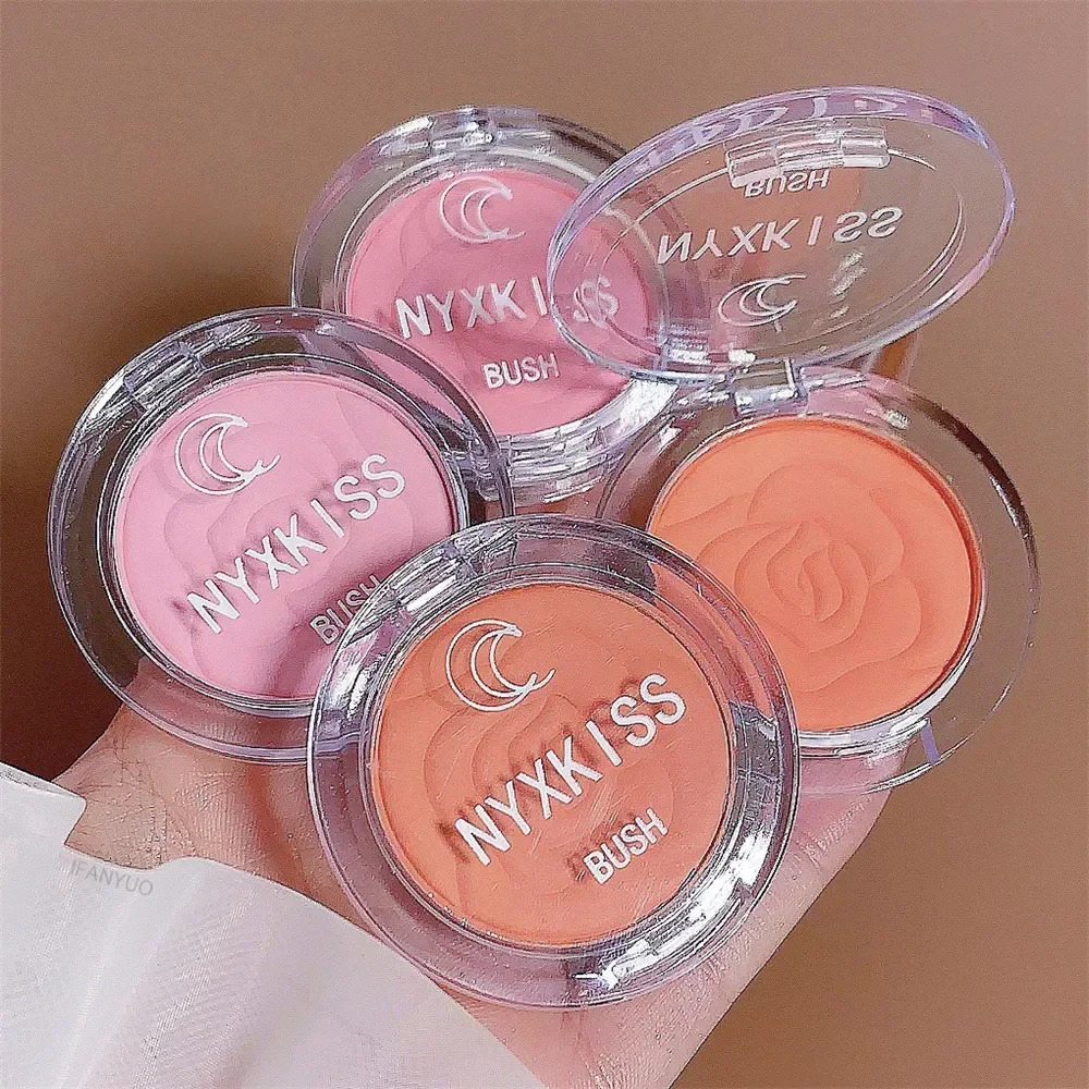 Monochrome matte embossed petal powder blusher palette peach face cream pink orange cheek contour makeup red female beauty cosmetics 250325