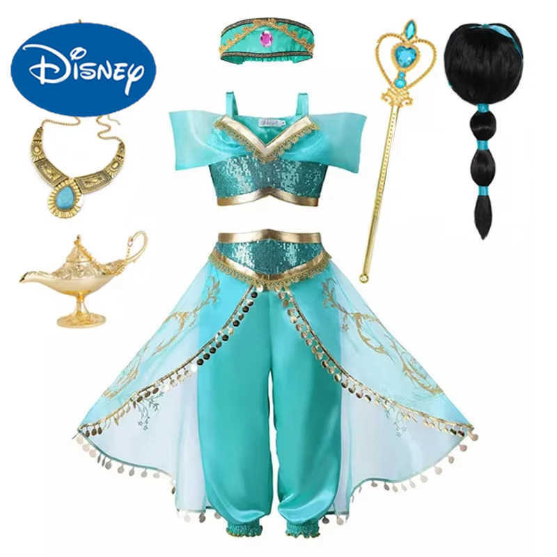 Disney Jasmine Princess Dress of Birthday Party Carnival Cosplay Aladdin Agic Lamp Girls Costume Vestidos Halloween Clothing Set X250408
