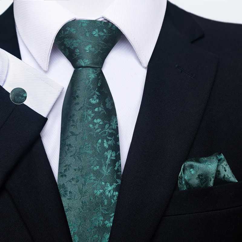 High Quality Luxurious Brand 8 cm Tie Pocket Squares Set For Men Green Floral Necktie Suit Accessories Fit Formal Party X250407