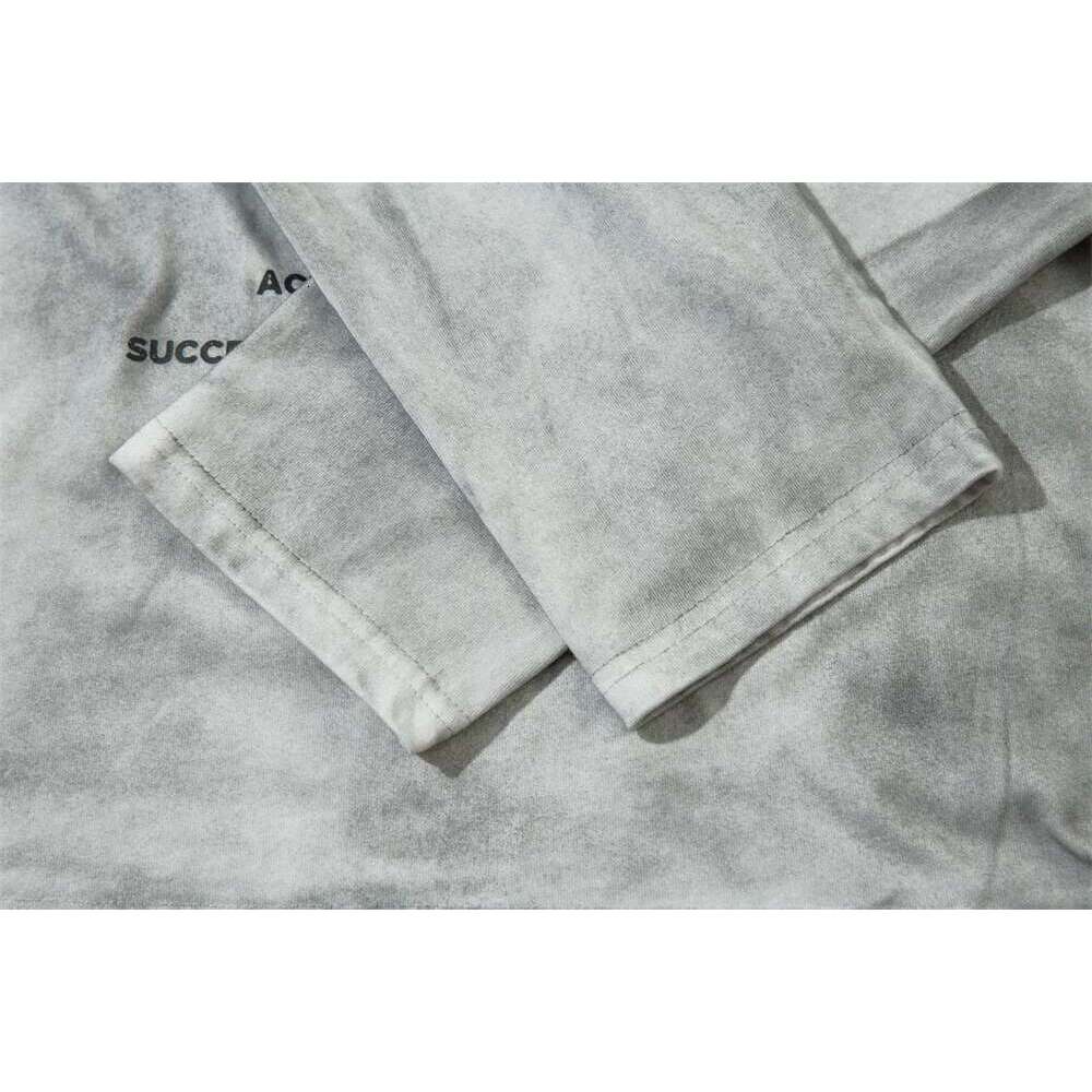 Letter Print Double-Sided Printed T-Shirt Mens High Street Washed Loose Cotton Long Sleeve Crew Neck Tee Men