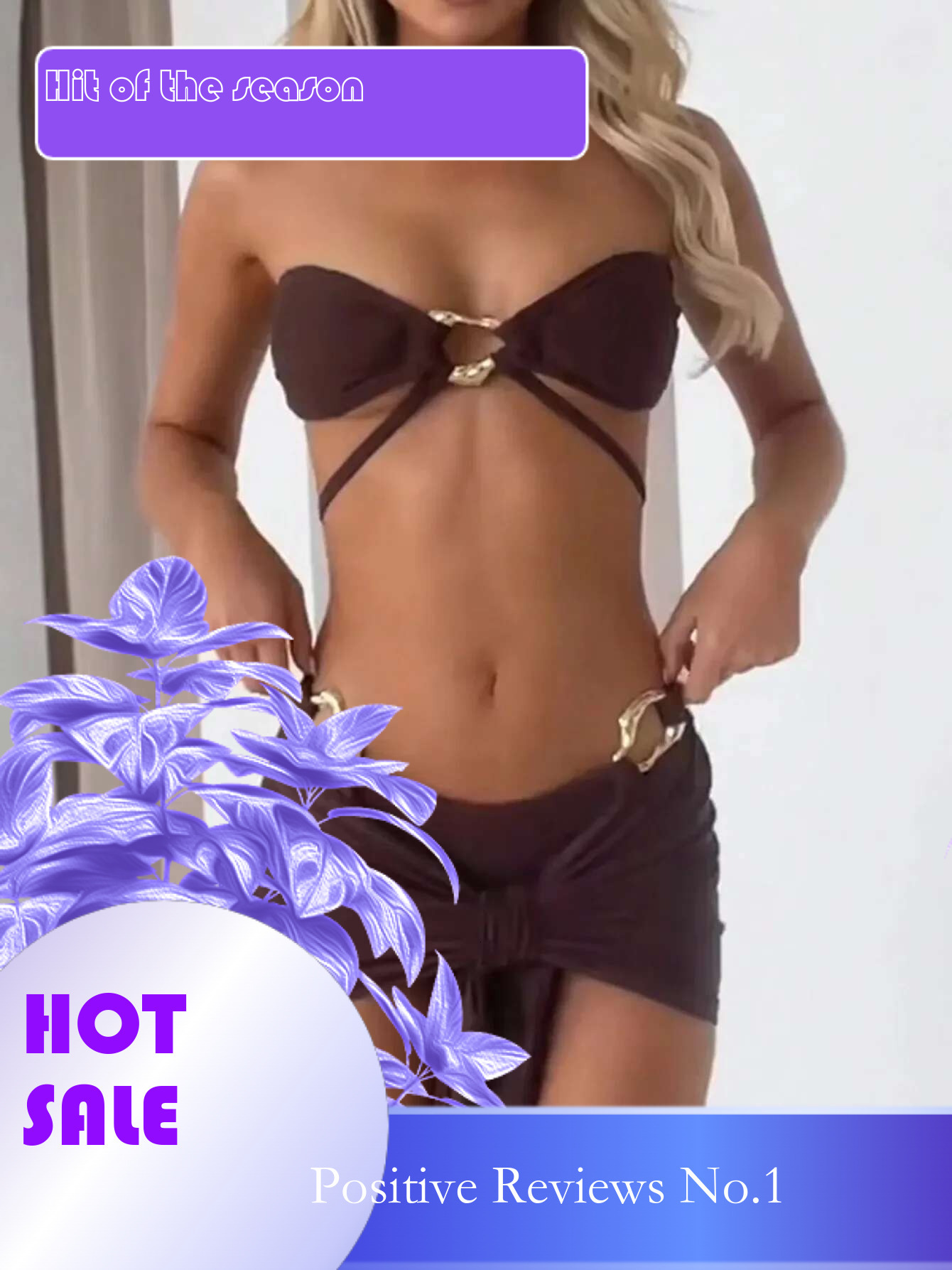 Dongdumaoyi Sexy Bandeau Bikini Women Off Shoulder Coffee Metal Rectangle Push Up Skirt Piece Swimsuit Beach Bathing Suit Swimwear