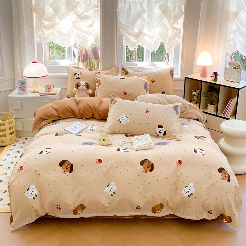 New style thickened pure brushed four-piece set, fresh style, fully washable cotton bed sheet and quilt cover, dormitory three-piece set