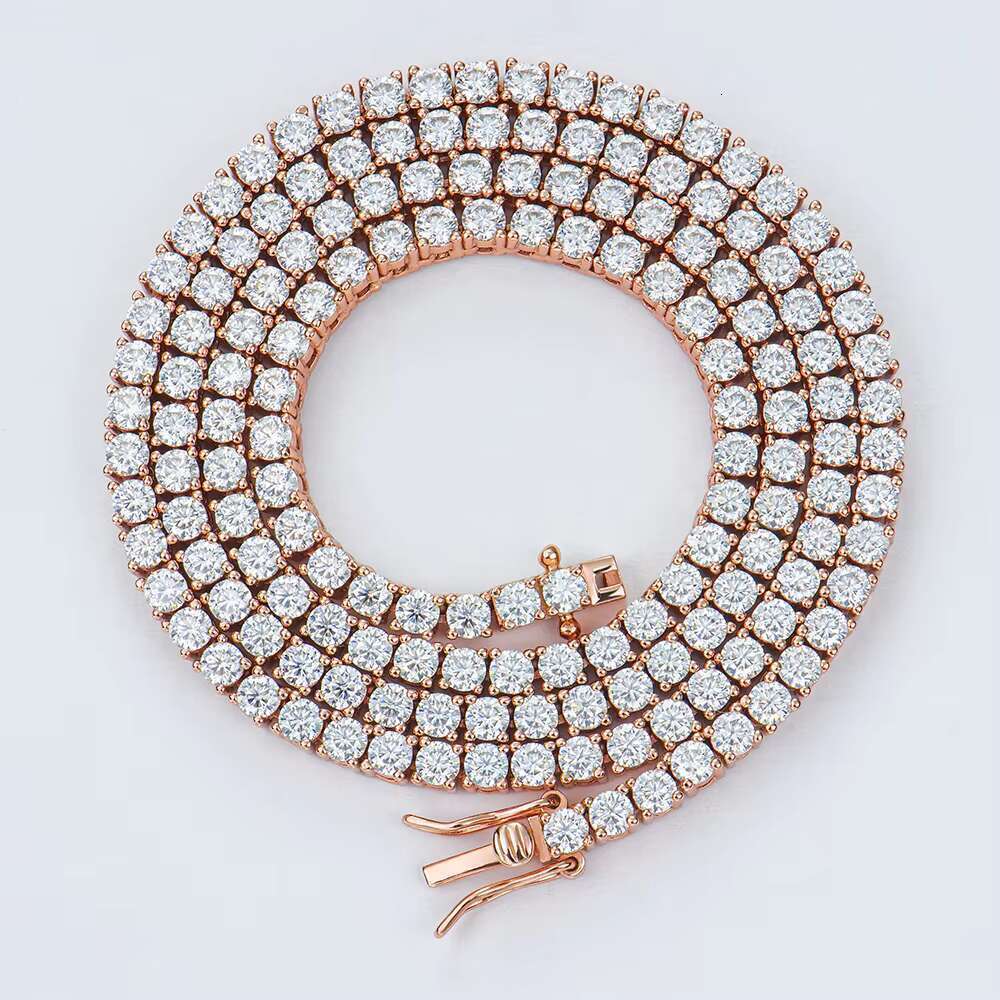 Customized 3mm 16in 18in Mossanite Moissanite Sterg Sier Fashion Jewelry Rose Gold Plated Tennis Necklaces for Women