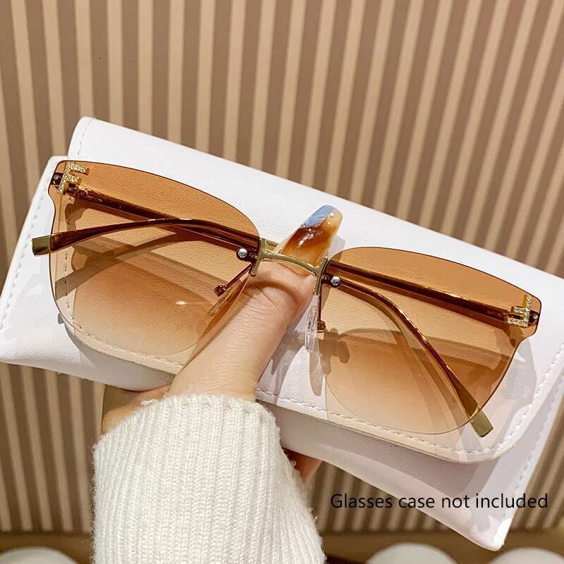 Frameless Square Fashion Trend Cutting Edge Large Frame Women's Letters F Street Shot Sunglasses 90268