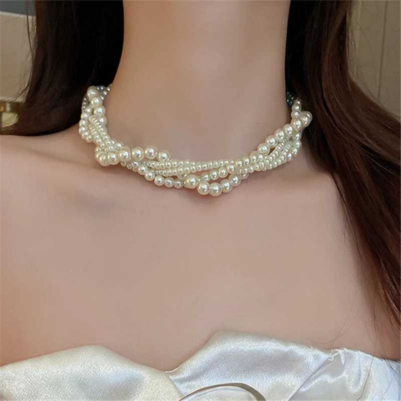 Vintage Bohemian Big Beads Pearl Choker Necklace For Women Girls New Luxury Bride Clavicle Chain Wedding JewelryC250407