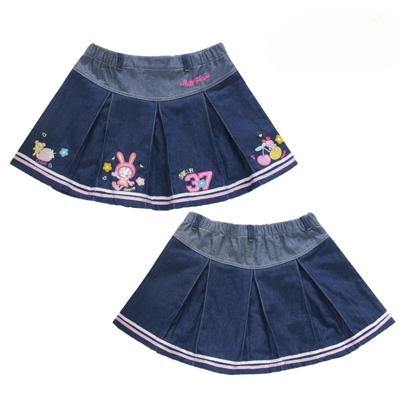 Kids Kawaii Skirts Cute Bunny Pleated Skirt Girl Loli Denim Short Skirt Girls Casual Dress Princess Dresses Girl Jeans Shorts 250408