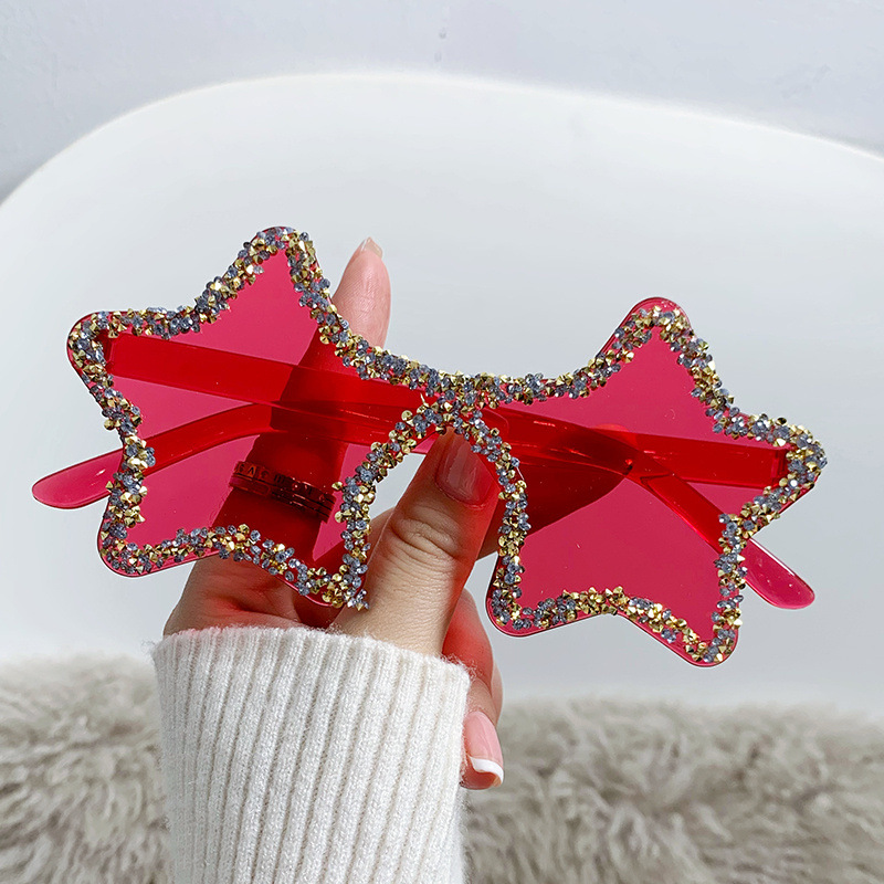 Colorful Cute Street Style Sunglasses with Diamond Accents and Star Design