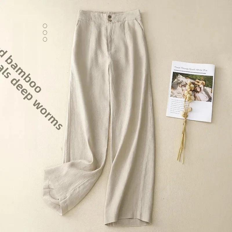 Plus Size Linen Wide Leg Casual Pants Straight Cut Women plus Size Slimming Loose Elastic Waist plus Size Women Fashionable S... 250408